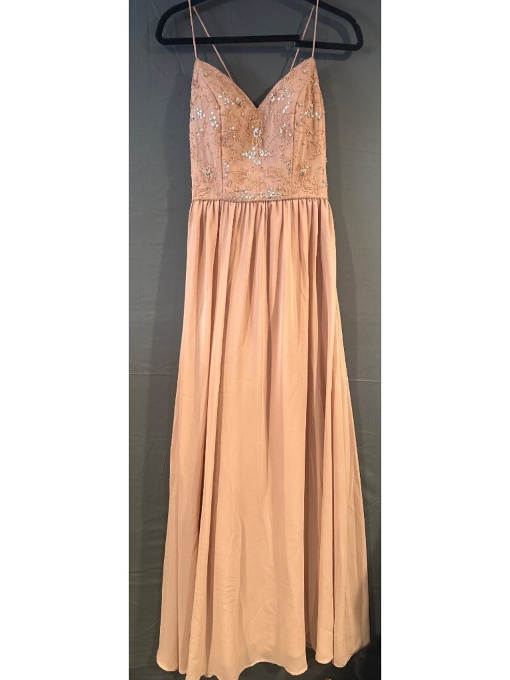 Adrianna Papell Platinum Womens 6 Dusty Peach Blush Beaded Maxi Gown